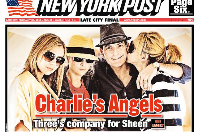 Charlie Sheen, with, from right, Bree Olson, ex-wife Brooke Mueller, and girlfriend Natalie Kenly